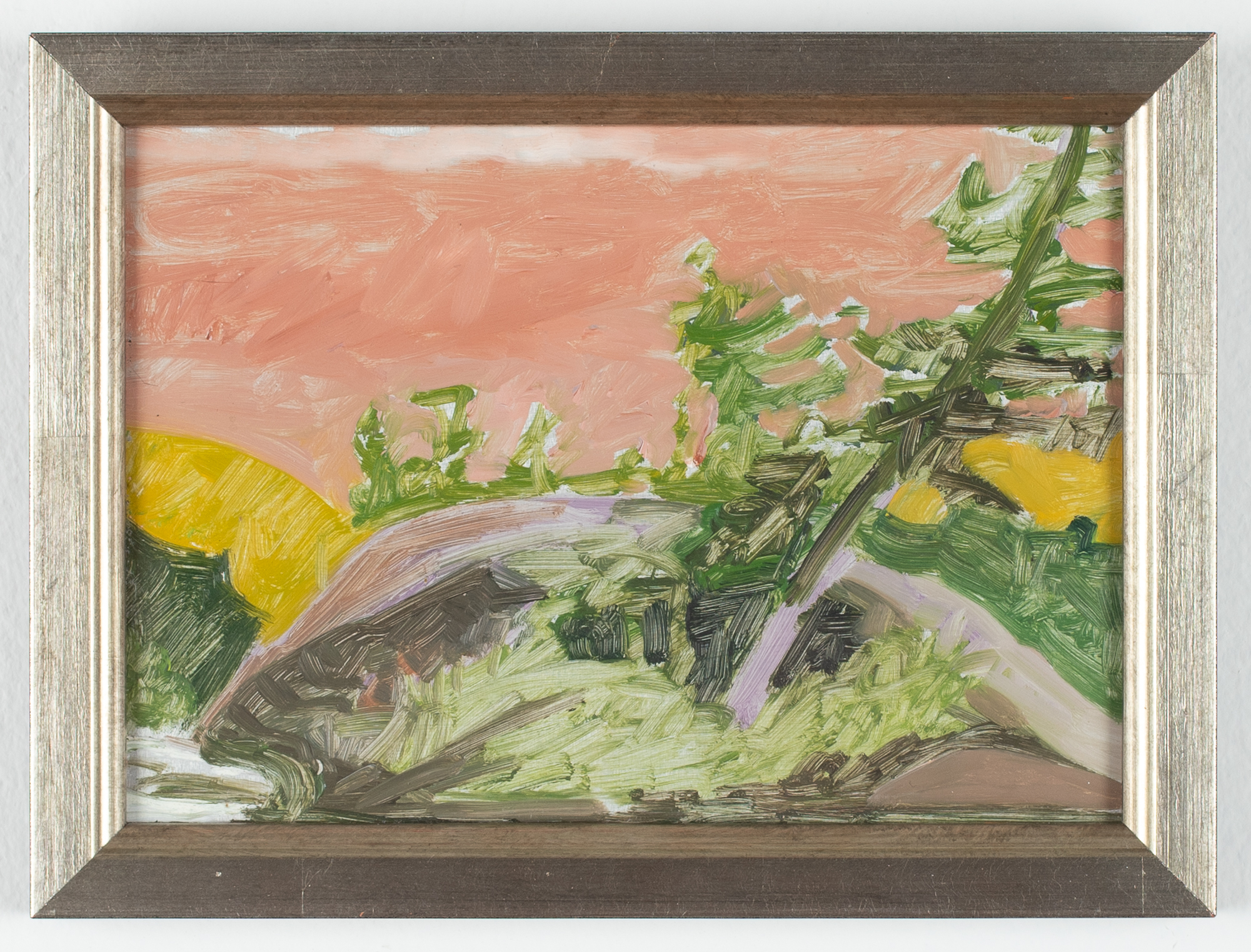 Boulder and Tree, by Lois Dodd, Oil on aluminum, 1990
