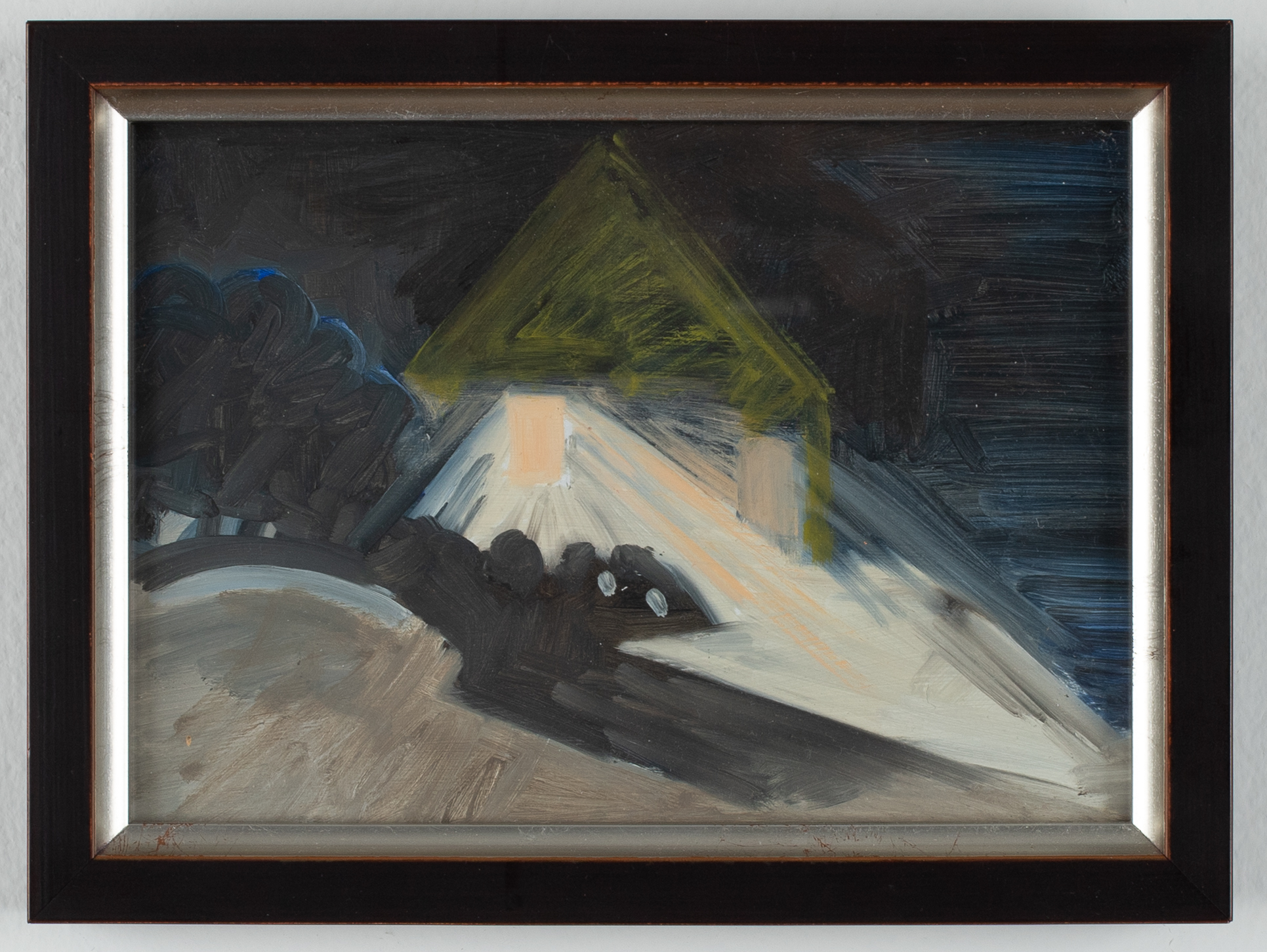 Poland's House in Fog, by Lois Dodd, Oil on aluminum, 1990