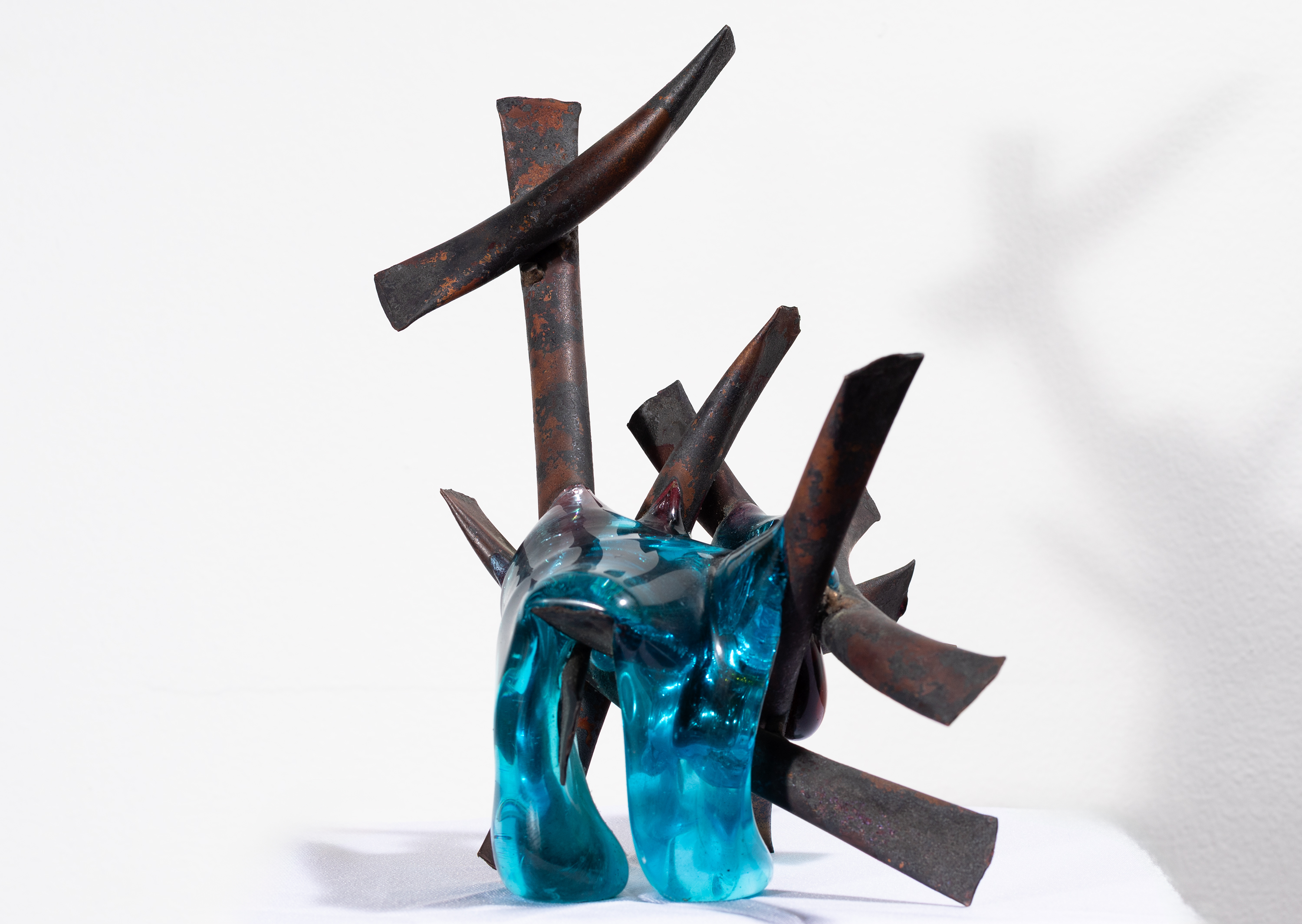 Fusion, by Claire Falkenstein, Welded copper, fused glass, c. 1970 (front view)