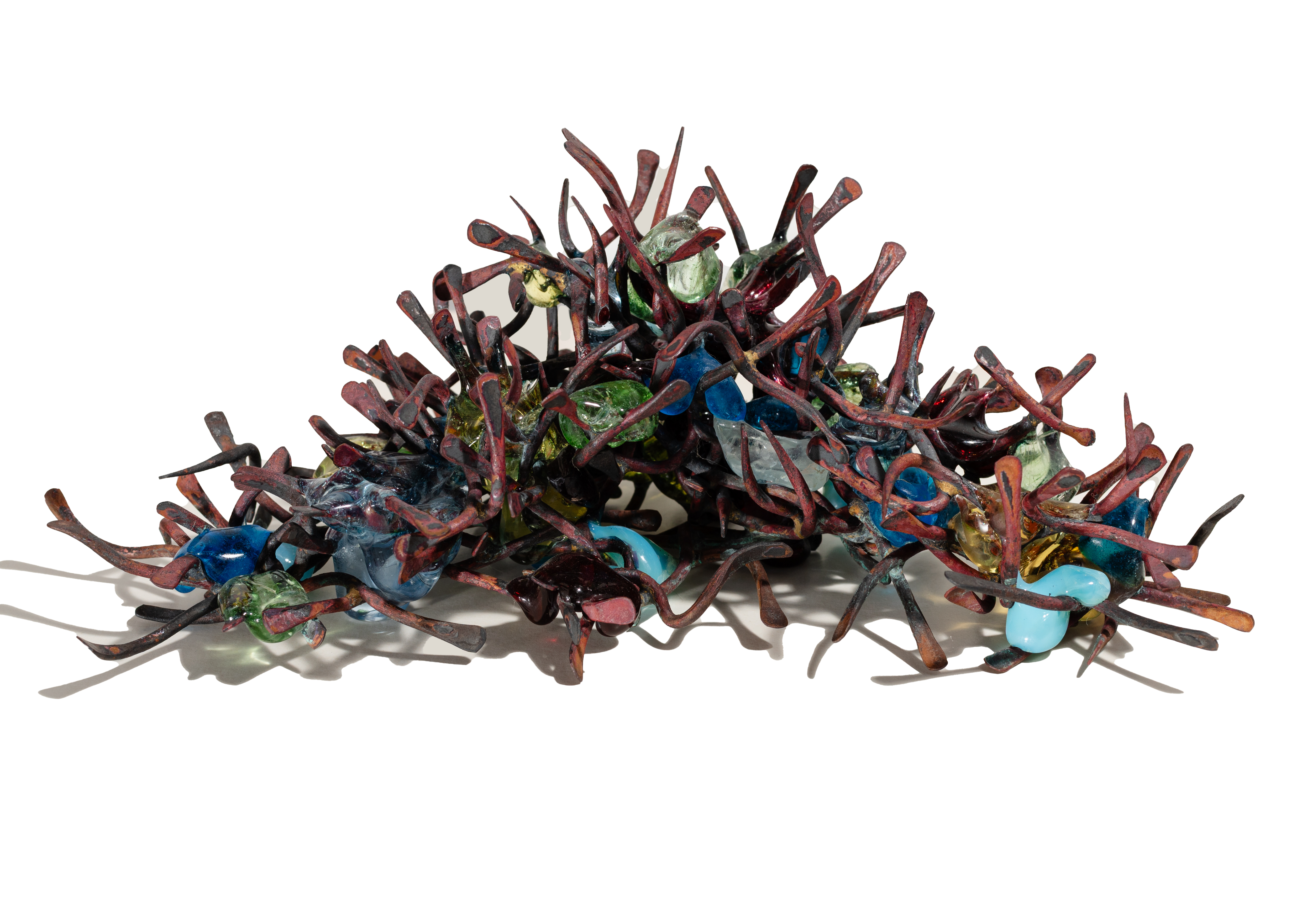 Untitled, by Claire Falkenstein, welded copper, fused glass, c. 1970 (front view)
